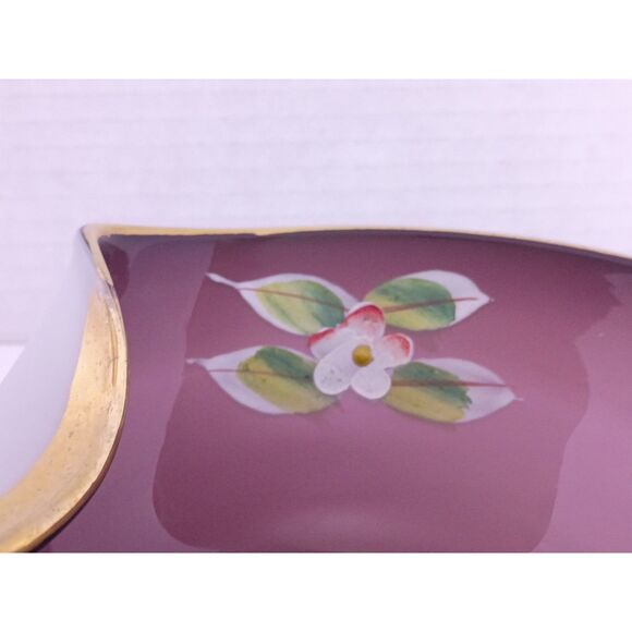 Bohemian Amethyst Purple w Gold Accent Hand Painted Folded Czech Art Glass Bowl - Picture 12 of 15